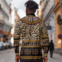 Cameroon Cheetah Toghu Pattern Long Sleeve Button Shirt