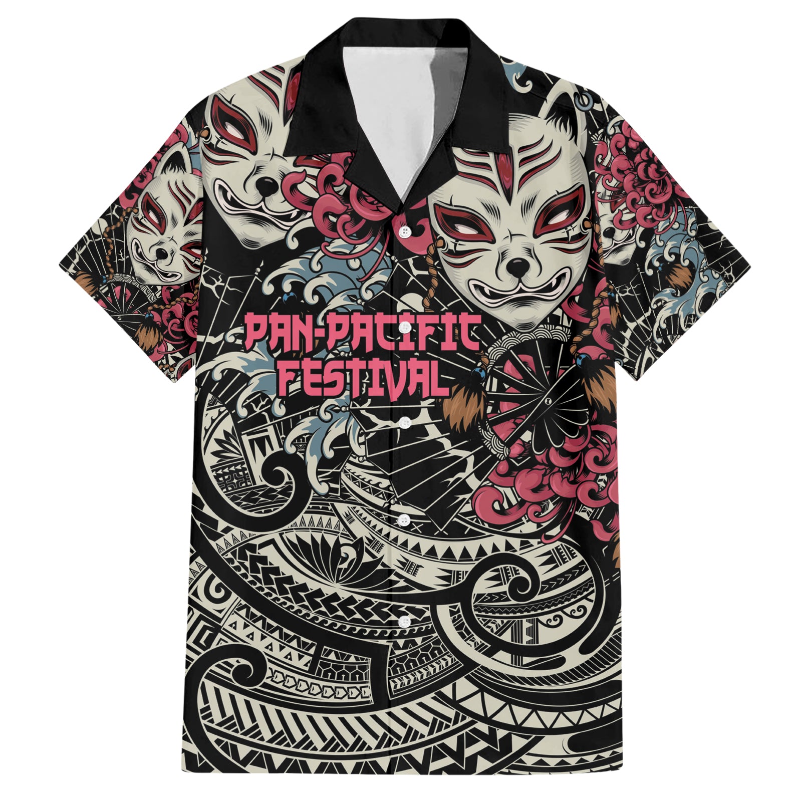 Personalized Japanese Kitsune Mask Hawaiian Shirt With Polynesian Arty Style - Wonder Print Shop