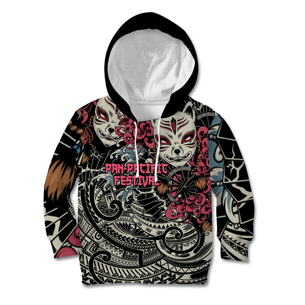 Personalized Japanese Kitsune Mask Kid Hoodie With Polynesian Arty Style - Wonder Print Shop