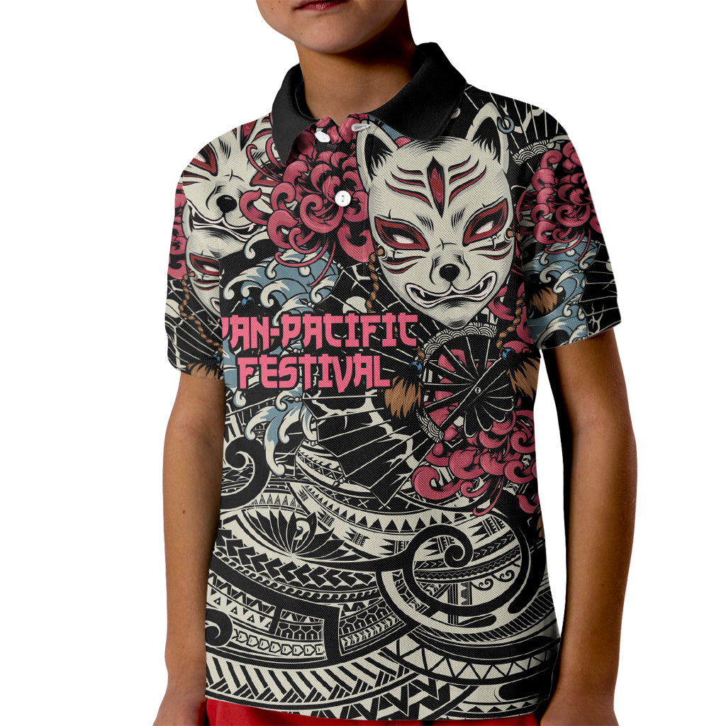 Personalized Japanese Kitsune Mask Kid Polo Shirt With Polynesian Arty Style - Wonder Print Shop