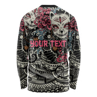 Black long-sleeve shirt with kitsune mask and large center text