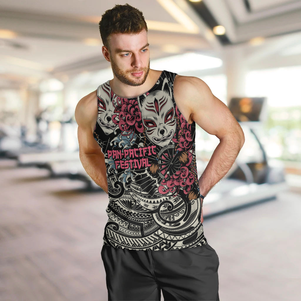 Personalized Japanese Kitsune Mask Men Tank Top With Polynesian Arty Style - Wonder Print Shop