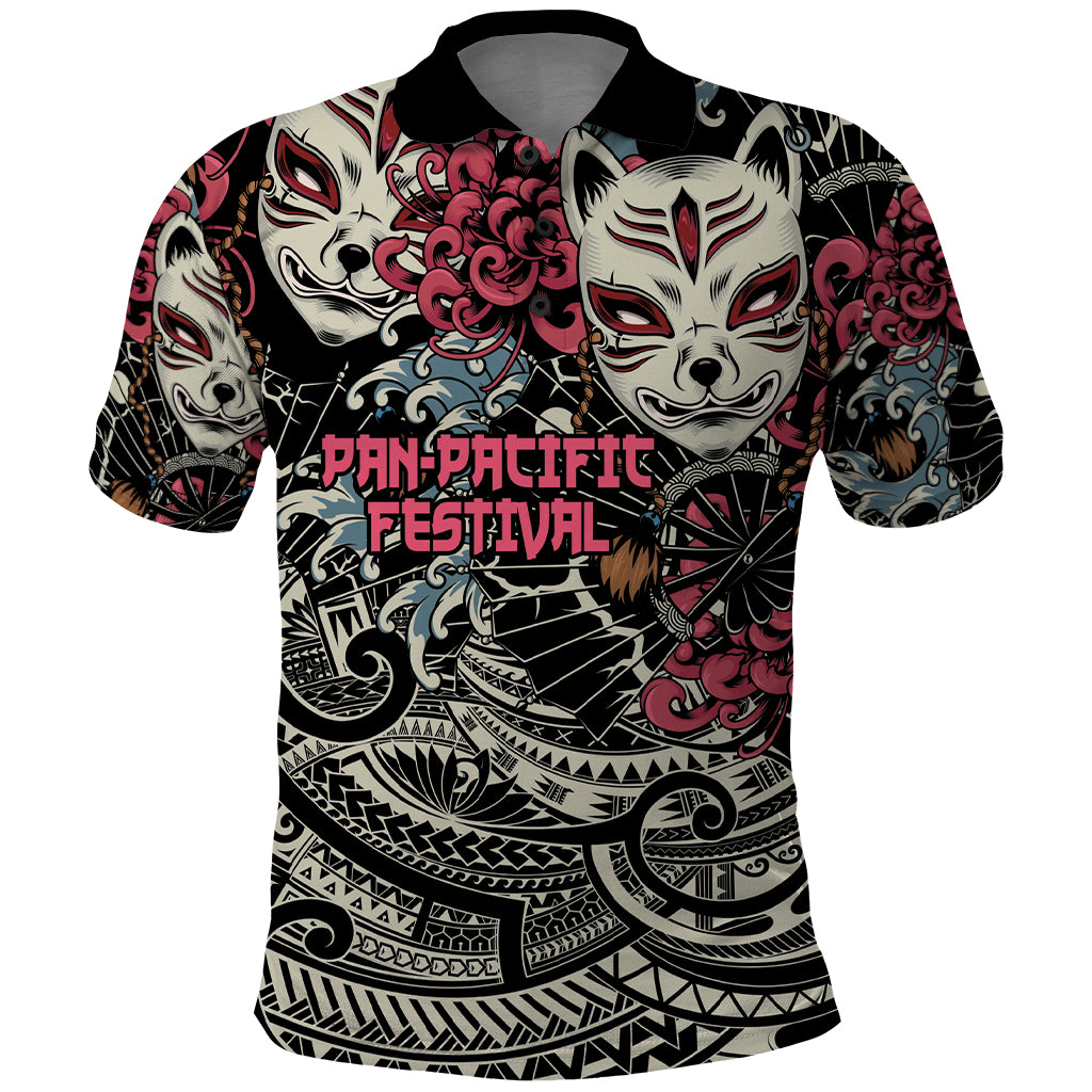 Personalized Japanese Kitsune Mask Polo Shirt With Polynesian Arty Style - Wonder Print Shop