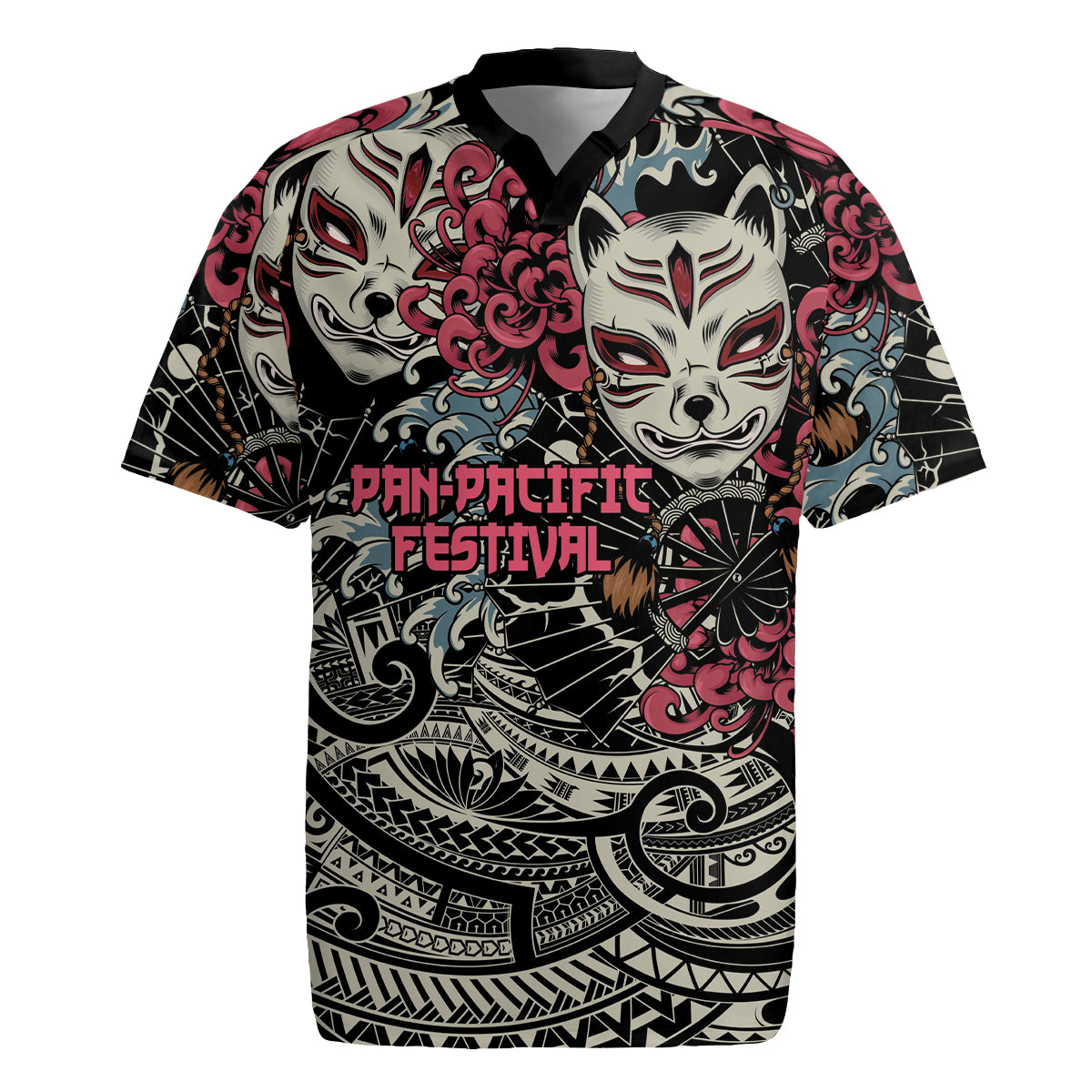 Personalized Japanese Kitsune Mask Rugby Jersey With Polynesian Arty Style - Wonder Print Shop