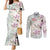 Personalized Japanese Shirasagi Bird Couples Matching Mermaid Dress and Long Sleeve Button Shirt Sakura and Hibiscus Polynesian Pattern