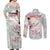 Personalized Japanese Shirasagi Bird Couples Matching Off Shoulder Maxi Dress and Long Sleeve Button Shirt Sakura and Hibiscus Polynesian Pattern LT9 - Wonder Print Shop