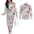 Personalized Japanese Shirasagi Bird Couples Matching Off The Shoulder Long Sleeve Dress and Long Sleeve Button Shirt Sakura and Hibiscus Polynesian Pattern