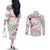 Personalized Japanese Shirasagi Bird Couples Matching Off The Shoulder Long Sleeve Dress and Long Sleeve Button Shirt Sakura and Hibiscus Polynesian Pattern