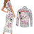 Personalized Japanese Shirasagi Bird Couples Matching Short Sleeve Bodycon Dress and Long Sleeve Button Shirt Sakura and Hibiscus Polynesian Pattern LT9 - Wonder Print Shop