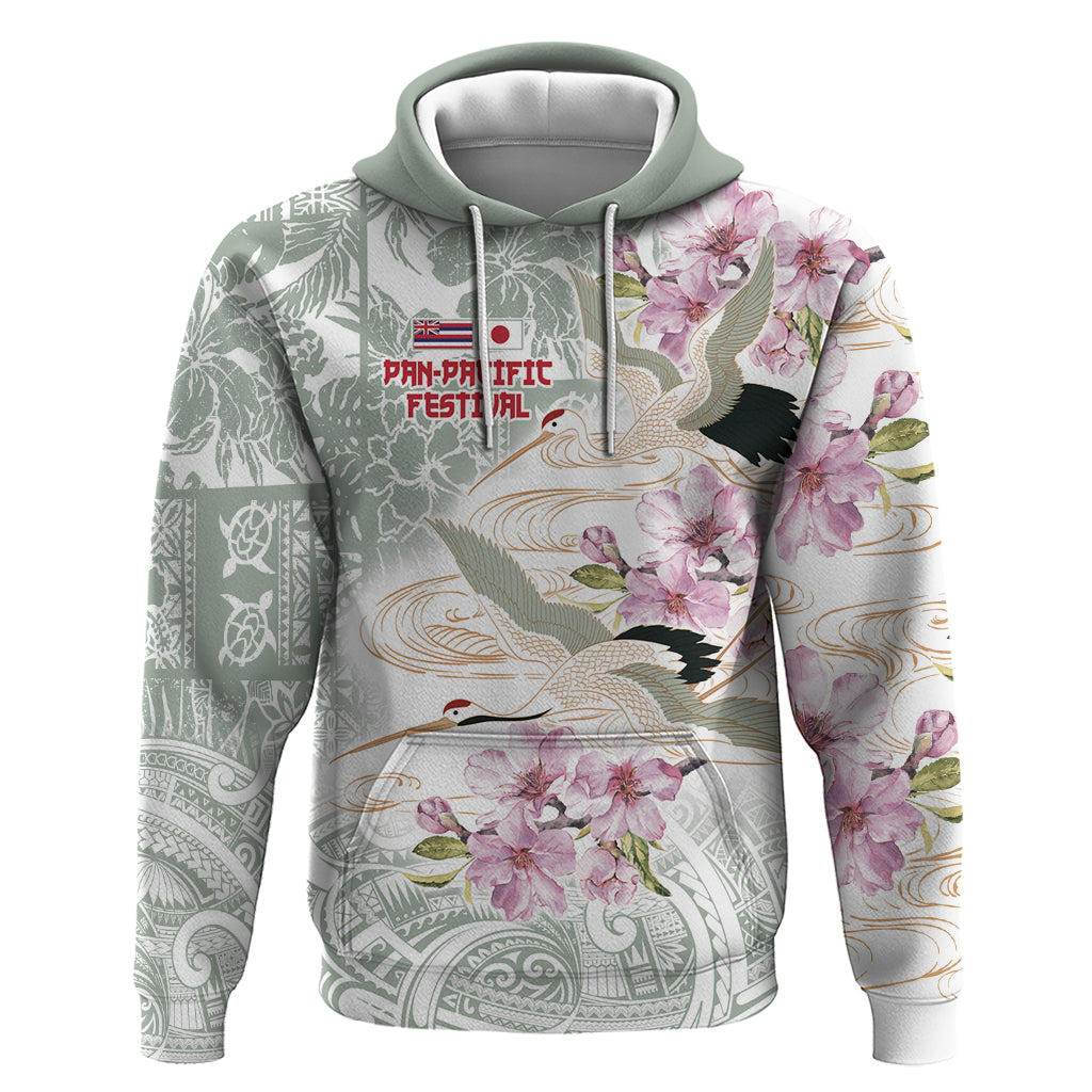 Personalized Japanese Shirasagi Bird Hoodie Sakura and Hibiscus Polynesian Pattern - Wonder Print Shop