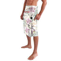 Men's lavalava skirt with 'YOUR TEXT' on waistband, bird and hibiscus floral print