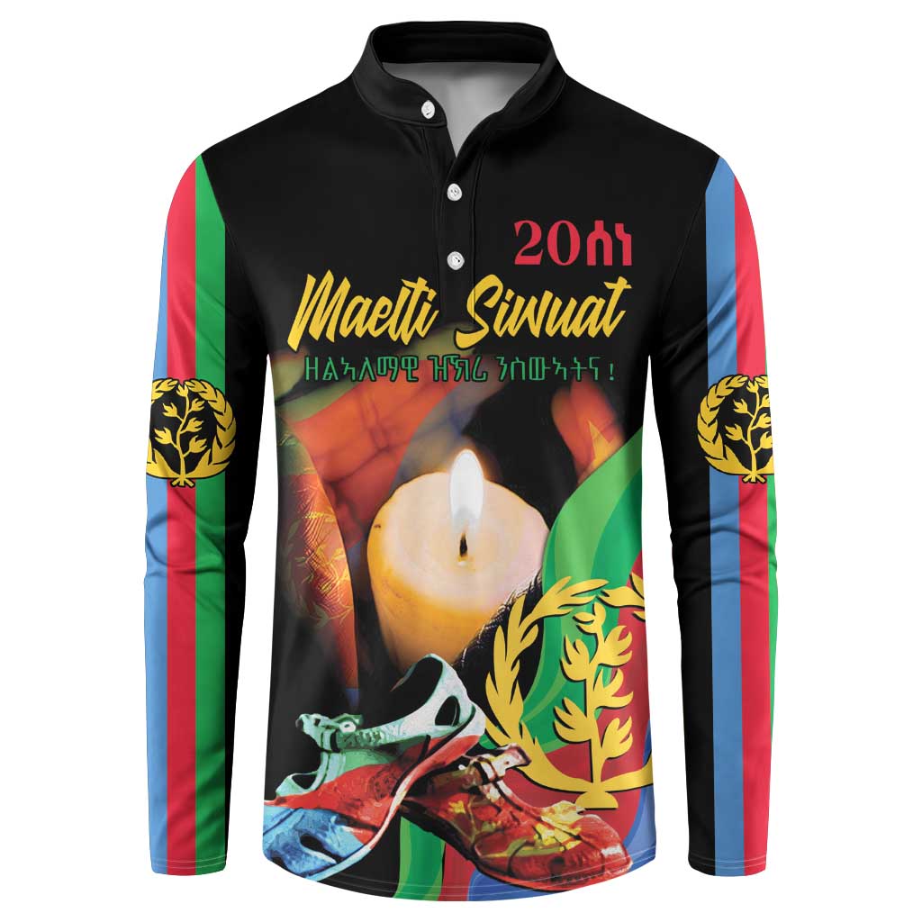 Black button-up sweatshirt with multicolor side stripes and large front candle graphic