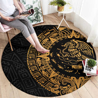 Mexican Aztec Round Carpet Golden Coat of Arm - Wonder Print Shop