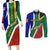 South Africa Springboks Couples Matching Long Sleeve Bodycon Dress and Long Sleeve Button Shirts with Kente Pattern and South African Flag LT9 - Wonder Print Shop