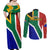 South Africa Springboks Couples Matching Off Shoulder Maxi Dress and Long Sleeve Button Shirts with Kente Pattern and South African Flag LT9 - Wonder Print Shop