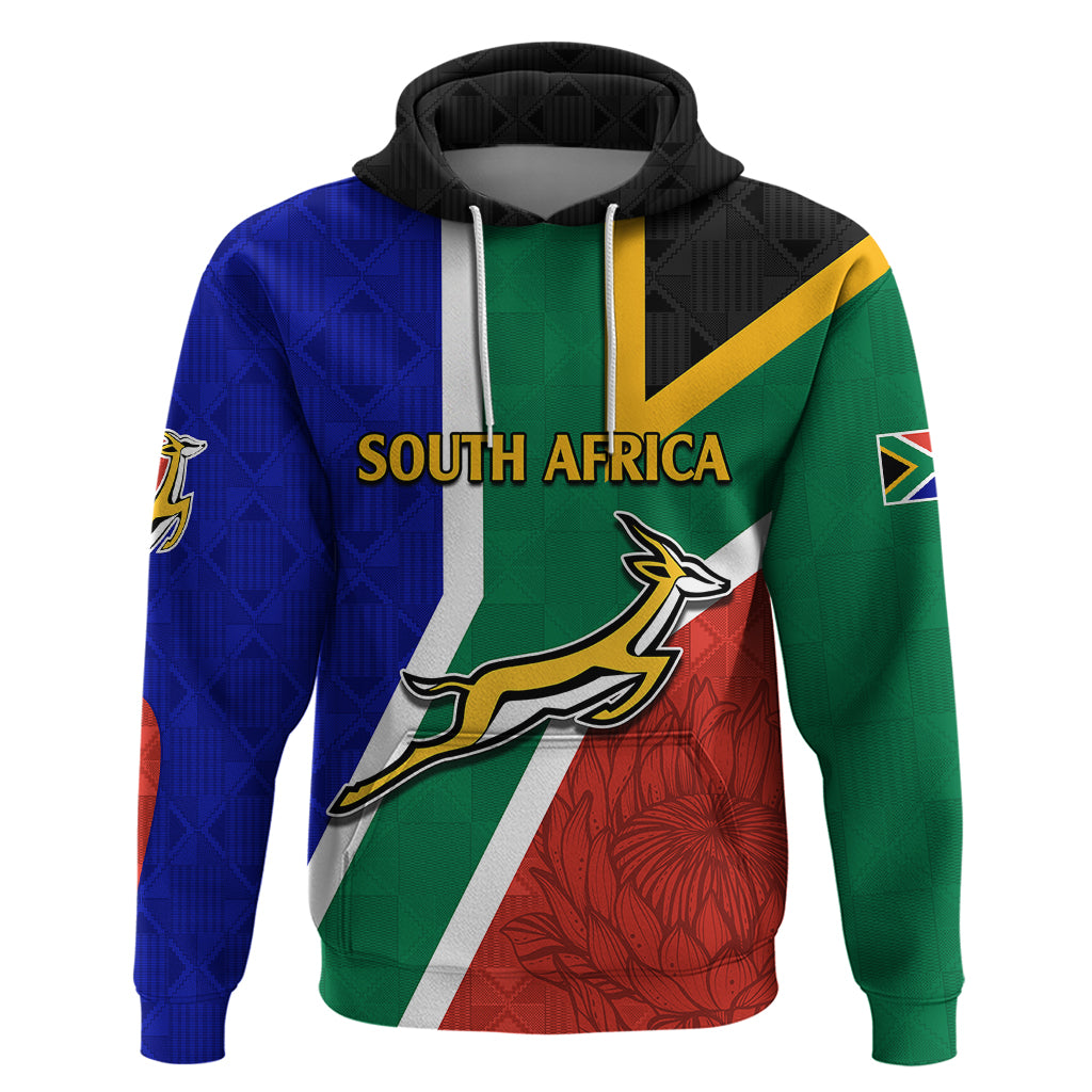 South Africa Springboks Hoodie with Kente Pattern and South African Flag - Wonder Print Shop