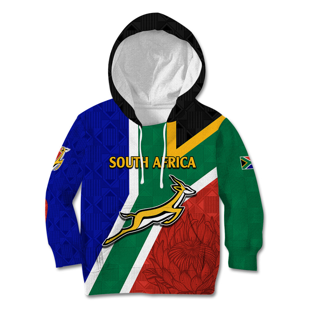 South Africa Springboks Kid Hoodie with Kente Pattern and South African Flag - Wonder Print Shop