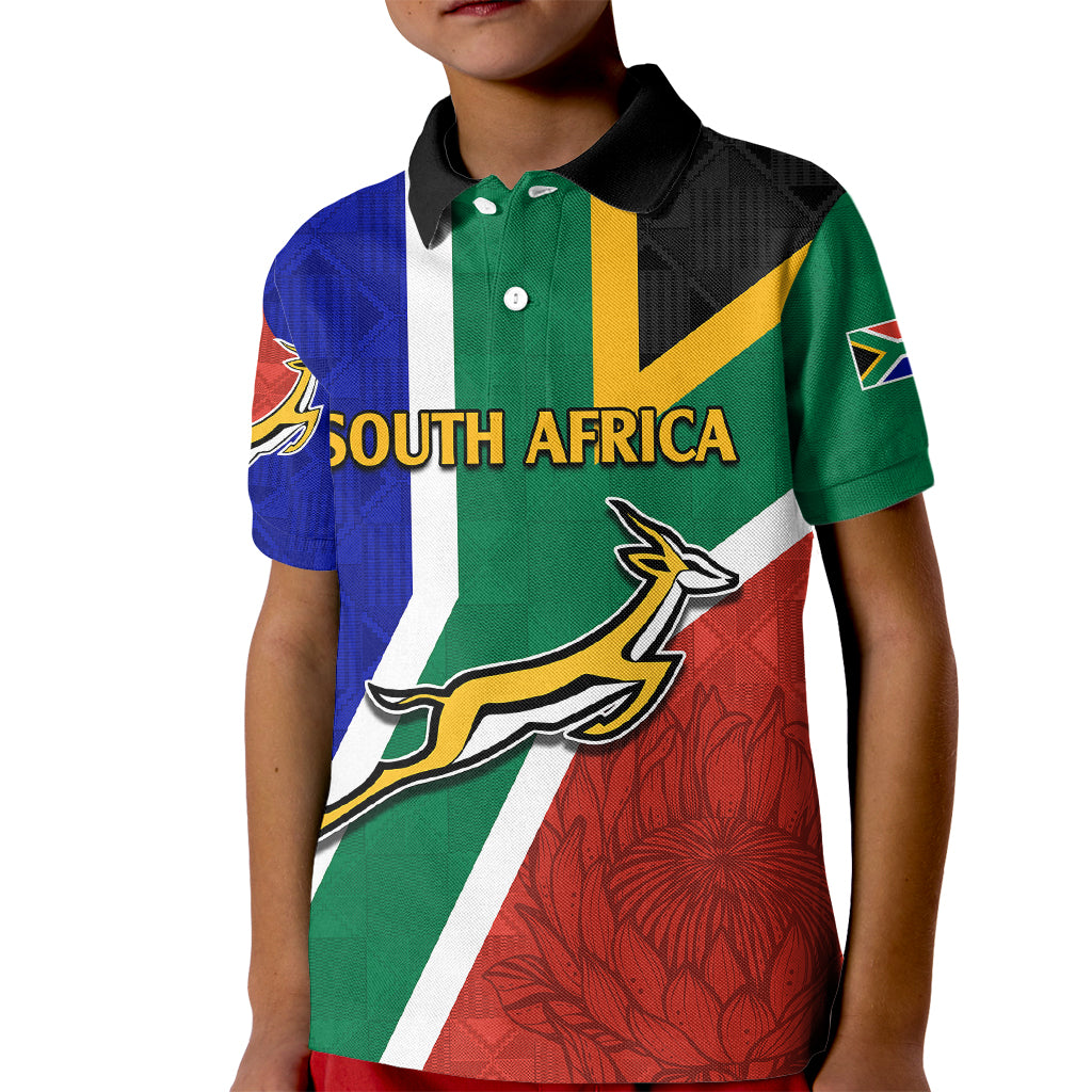 South Africa Springboks Kid Polo Shirt with Kente Pattern and South African Flag - Wonder Print Shop