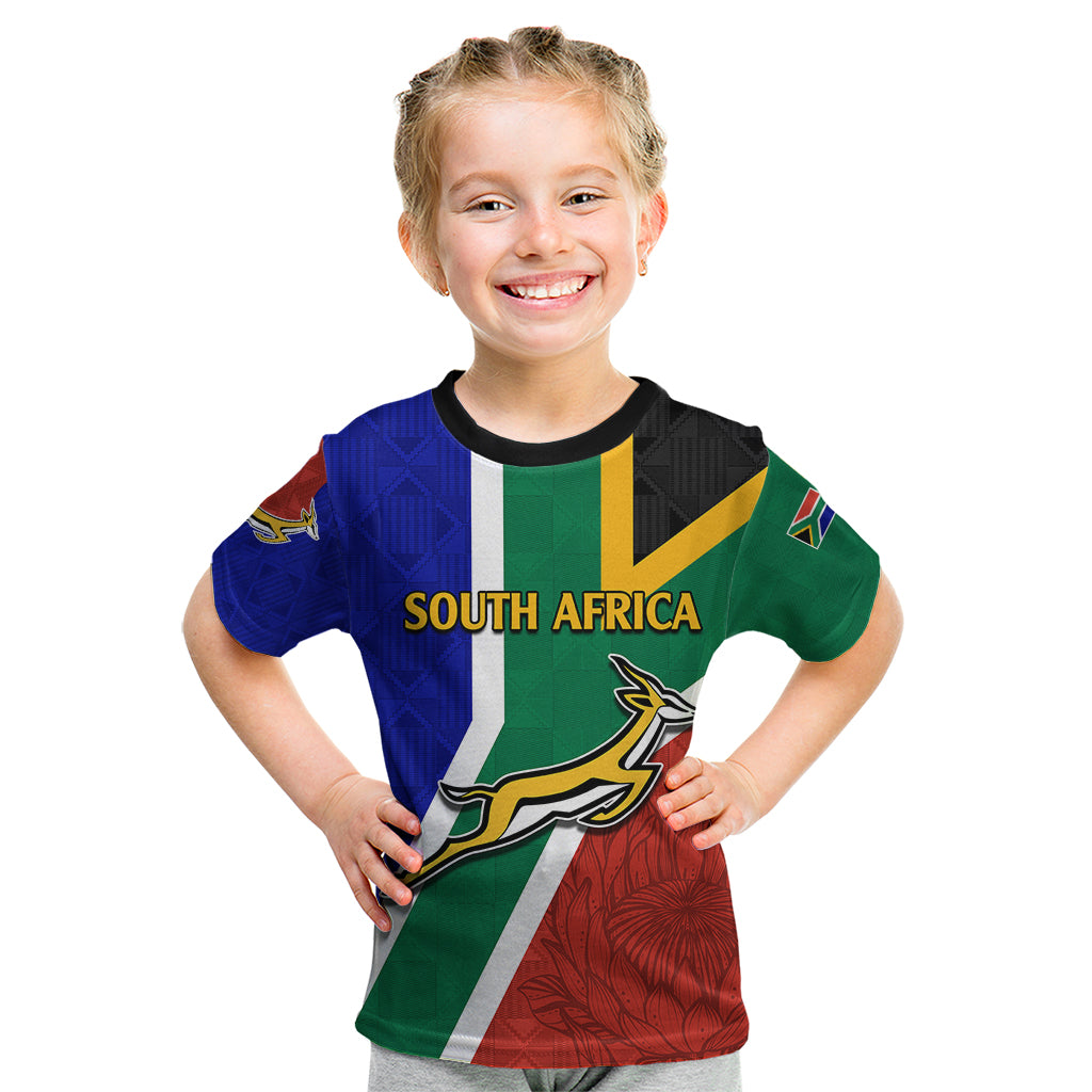 South Africa Springboks Kid T Shirt with Kente Pattern and South African Flag - Wonder Print Shop