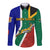 South Africa Springboks Long Sleeve Button Shirt with Kente Pattern and South African Flag - Wonder Print Shop