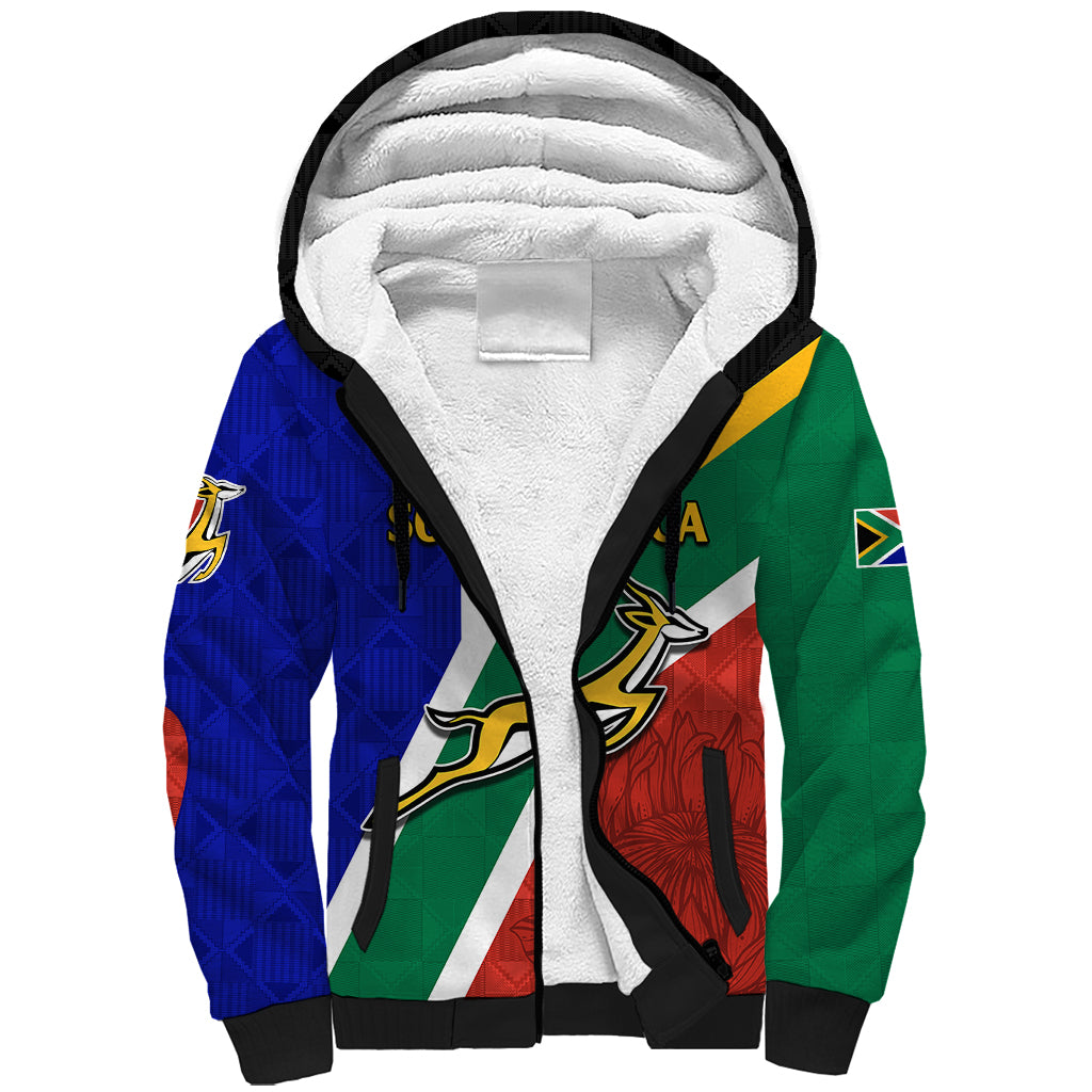 South Africa Springboks Sherpa Hoodie with Kente Pattern and South African Flag - Wonder Print Shop