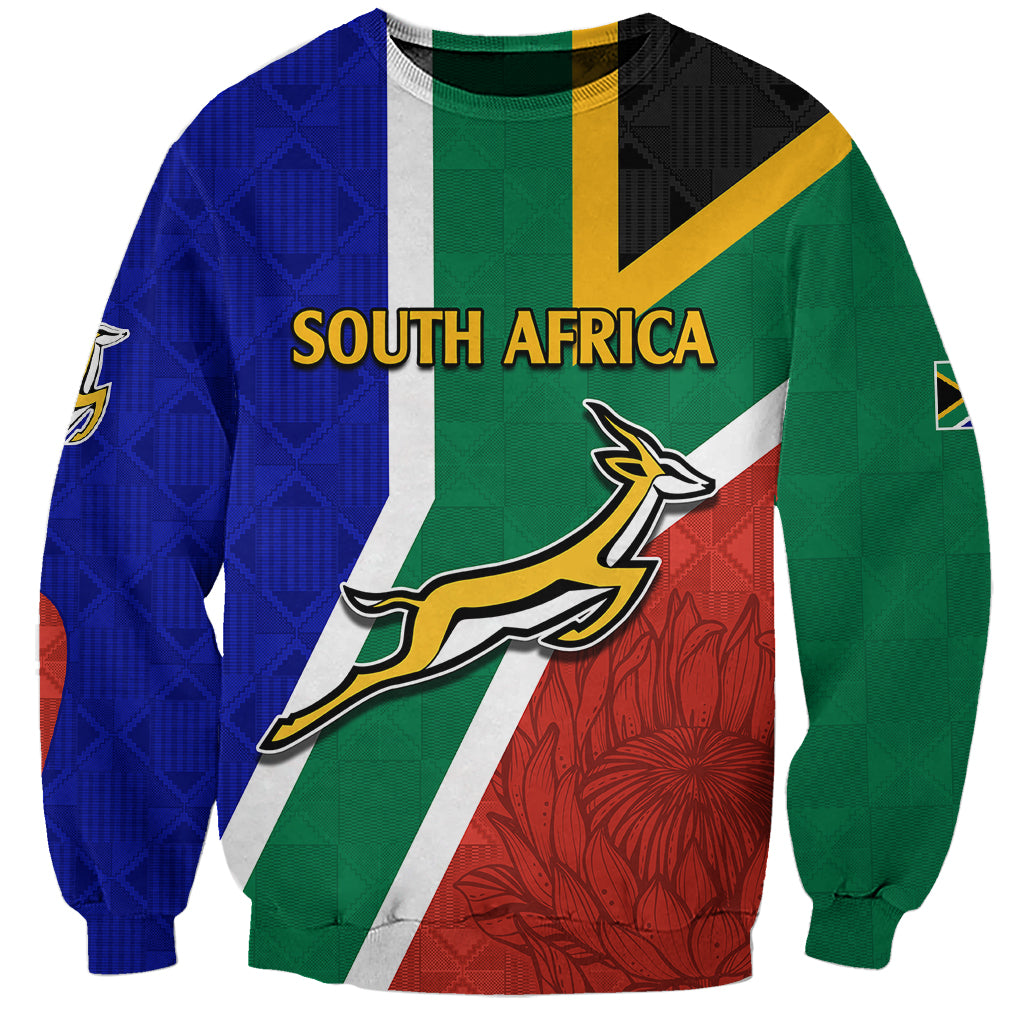 South Africa Springboks Sweatshirt with Kente Pattern and South African Flag - Wonder Print Shop