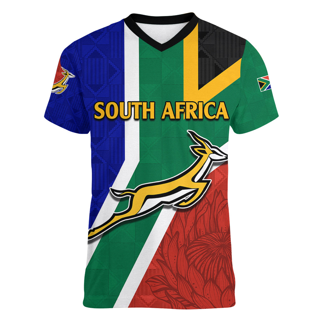 south-africa-springboks-women-v-neck-t-shirt-with-kente-pattern-and-south-african-flag