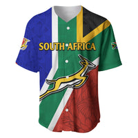 Baseball jersey, SOUTH AFRICA lettering, V-neck button front, springbok logo, flag colors