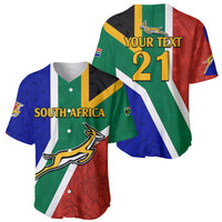Baseball jersey with South Africa flag colors, V-neck button front, springbok logo