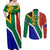 Custom South Africa Springboks Couples Matching Off Shoulder Maxi Dress and Long Sleeve Button Shirts with Kente Pattern and South African Flag LT9 - Wonder Print Shop