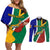 Custom South Africa Springboks Couples Matching Off Shoulder Short Dress and Long Sleeve Button Shirts with Kente Pattern and South African Flag LT9 - Wonder Print Shop