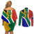 Custom South Africa Springboks Couples Matching Off Shoulder Short Dress and Long Sleeve Button Shirts with Kente Pattern and South African Flag LT9 - Wonder Print Shop