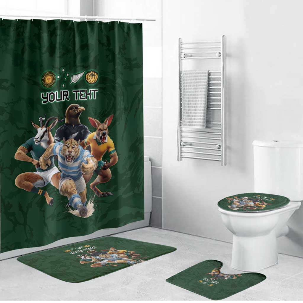 Custom Rugby Southern Hemisphere Bathroom Set Argentina AUNZ South Africa Mascot Green - Wonder Print Shop