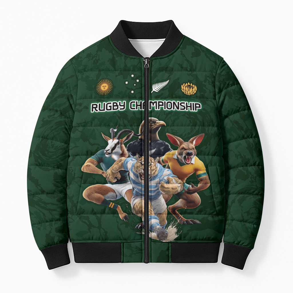 Custom Rugby Southern Hemisphere Bomber Puffer Jacket Argentina AUNZ South Africa Mascot Green - Wonder Print Shop