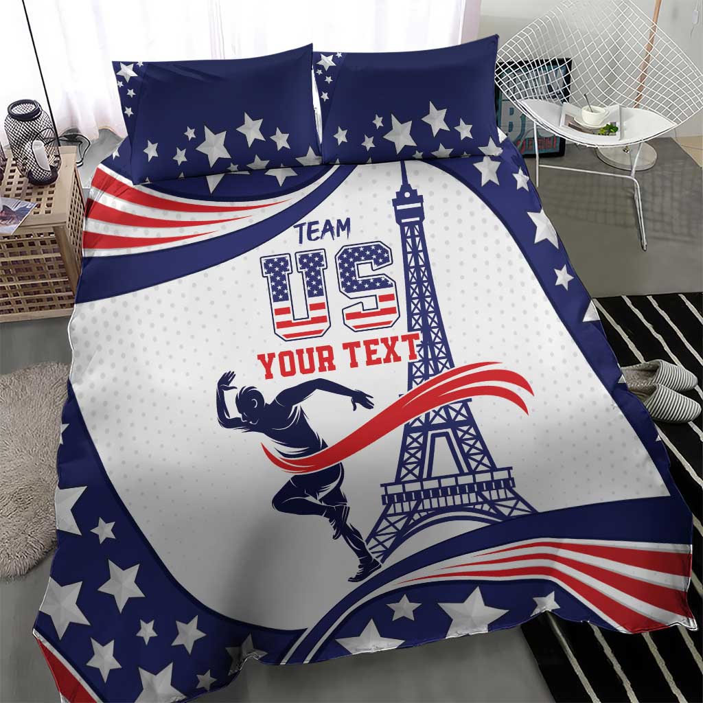 USA sports bedding set featuring blue stars, Liberty graphic, red stripes, two pillowcases