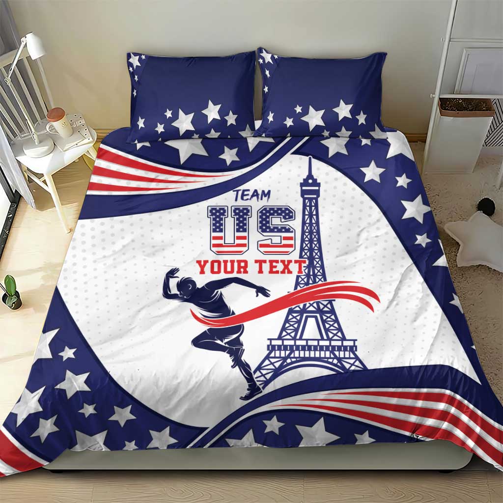 USA-themed summer bedding set with blue stars and white comforter, pillows included