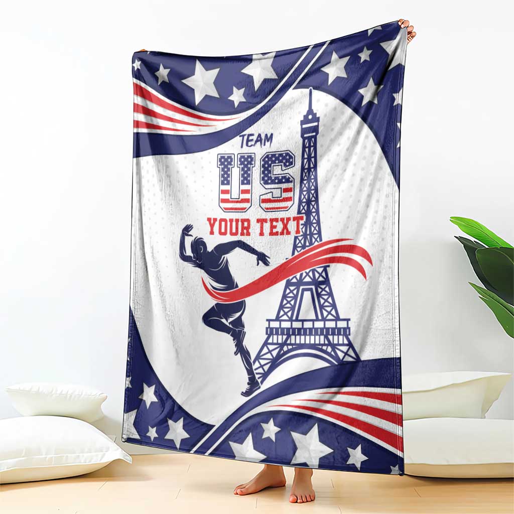 Personalized sports blanket with navy, white, and red stars-and-stripes graphics