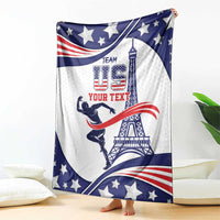 Personalized sports blanket with navy, white, and red stars-and-stripes graphics
