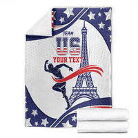 Folded personalized sports blanket set with navy, white, and red patriotic design