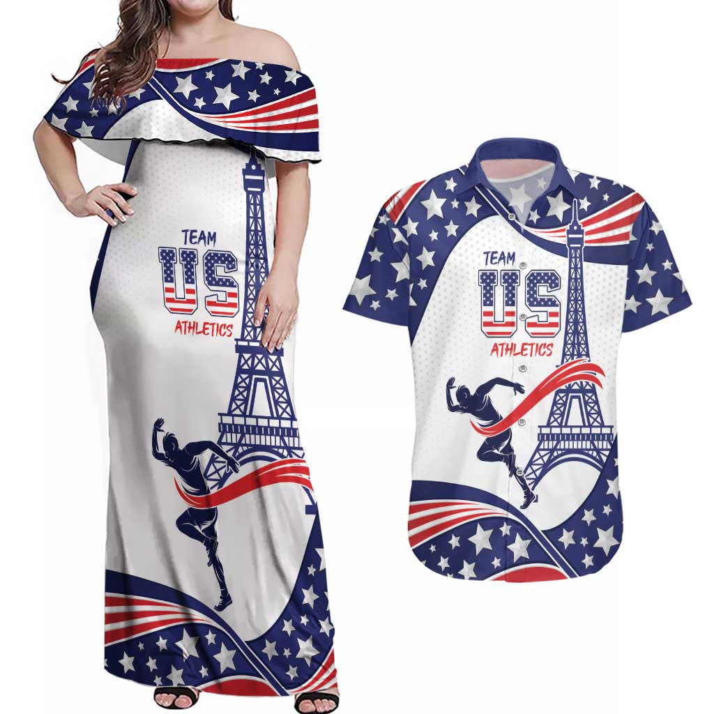 Personalized USA Athletics Couples Matching Off Shoulder Maxi Dress and Hawaiian Shirt One For All Summer Sport LT9 - Wonder Print Shop