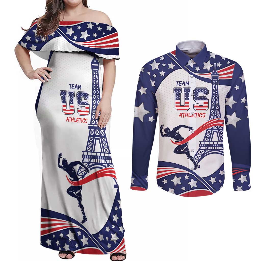 Personalized USA Athletics Couples Matching Off Shoulder Maxi Dress and Long Sleeve Button Shirt One For All Summer Sport LT9 - Wonder Print Shop