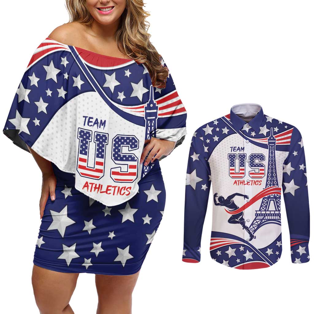 Personalized USA Athletics Couples Matching Off Shoulder Short Dress and Long Sleeve Button Shirt One For All Summer Sport LT9 - Wonder Print Shop