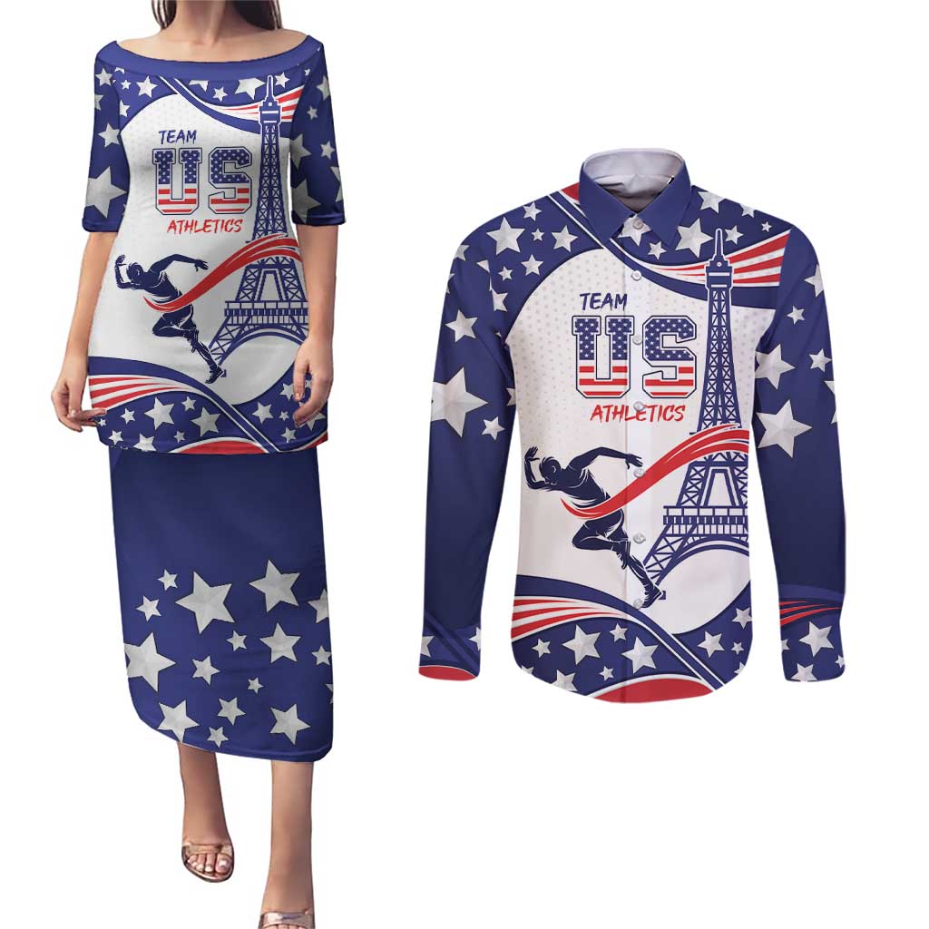 Personalized USA Athletics Couples Matching Puletasi and Long Sleeve Button Shirt One For All Summer Sport LT9 - Wonder Print Shop