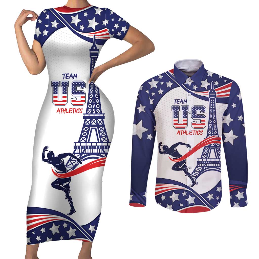 Personalized USA Athletics Couples Matching Short Sleeve Bodycon Dress and Long Sleeve Button Shirt One For All Summer Sport LT9 - Wonder Print Shop