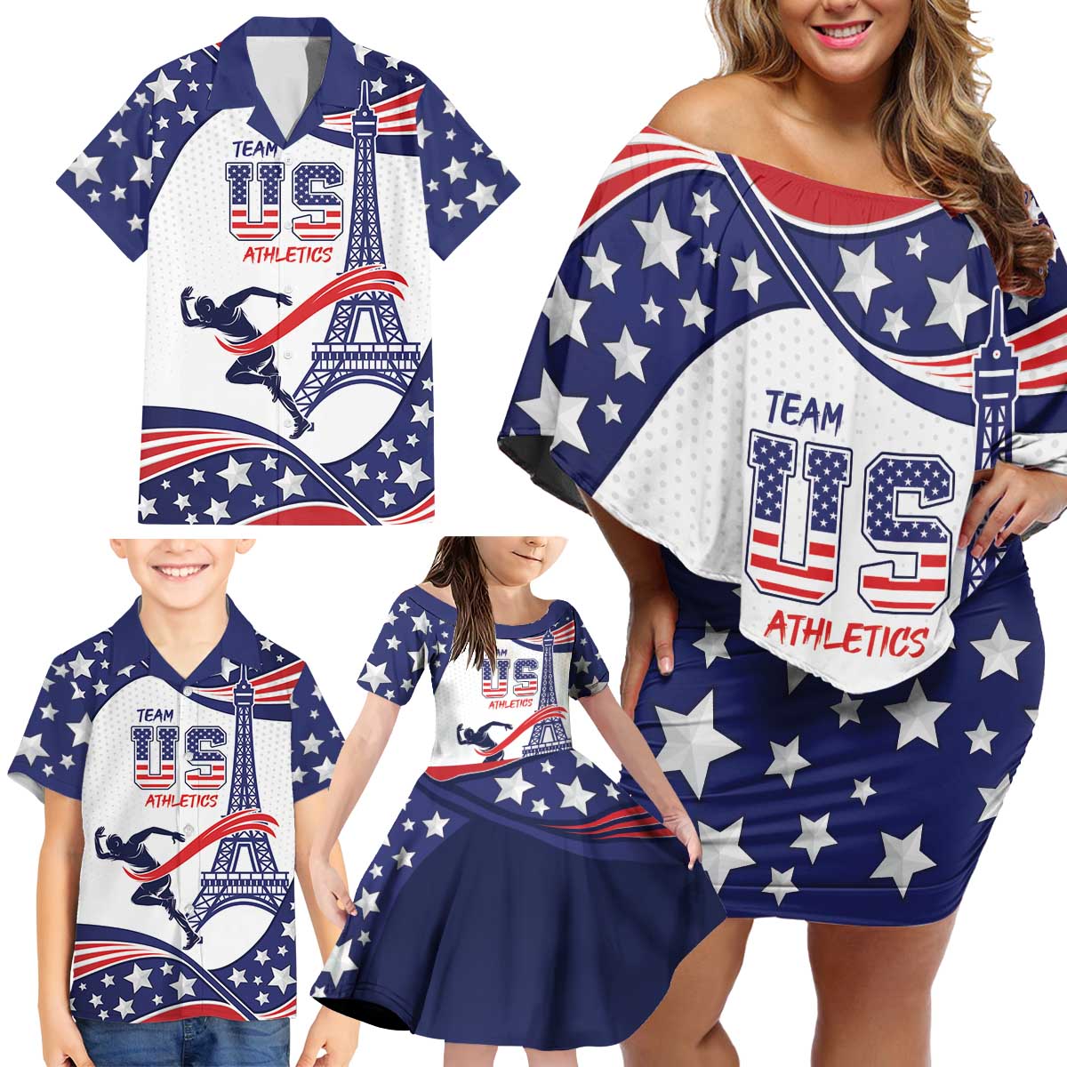 Personalized USA Athletics Family Matching Off Shoulder Short Dress and Hawaiian Shirt One For All Summer Sport LT9 - Wonder Print Shop