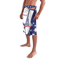 Patriotic athletic shorts in navy and white with Eiffel Tower graphic and star accents
