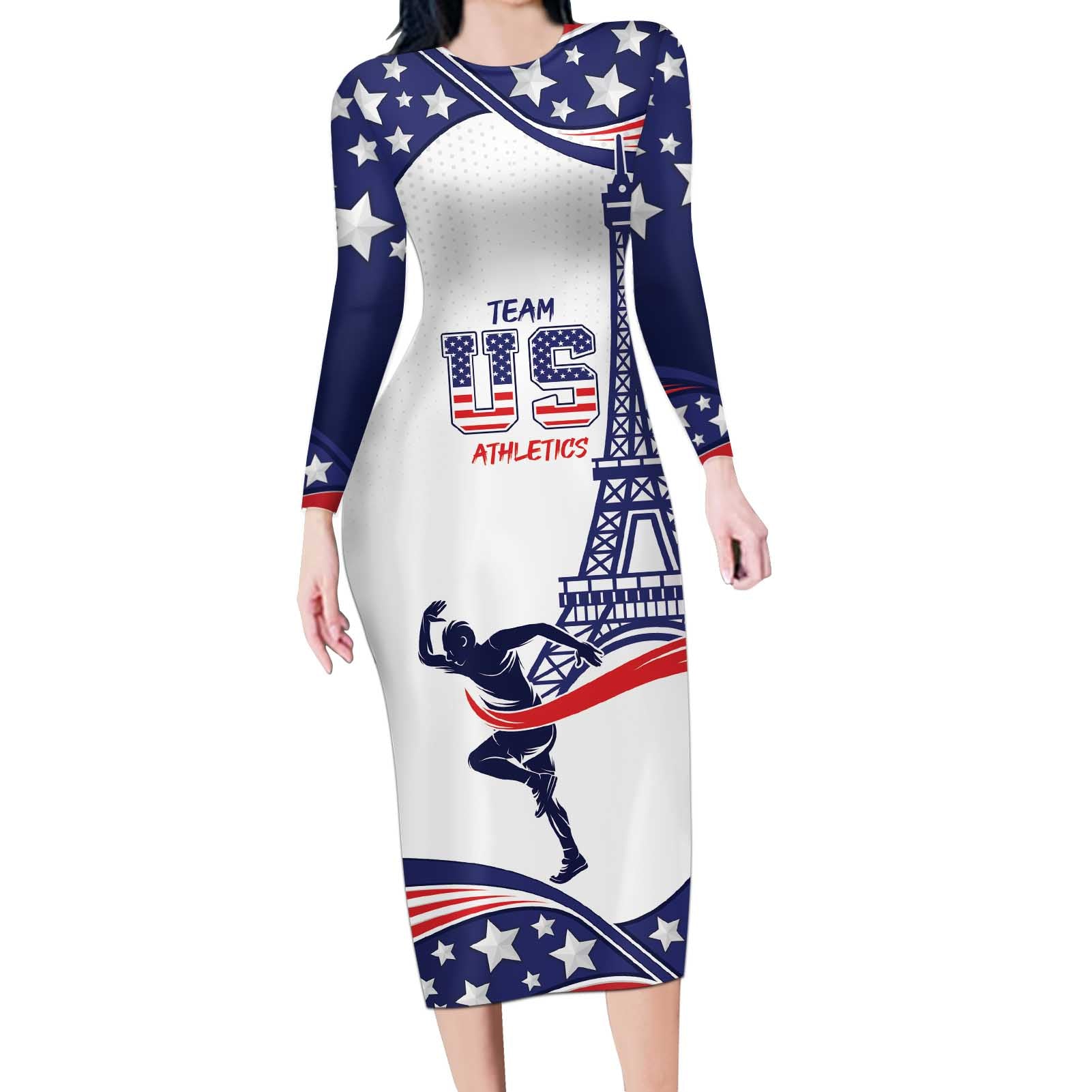 Personalized USA Athletics Long Sleeve Bodycon Dress One For All Summer Sport - Wonder Print Shop