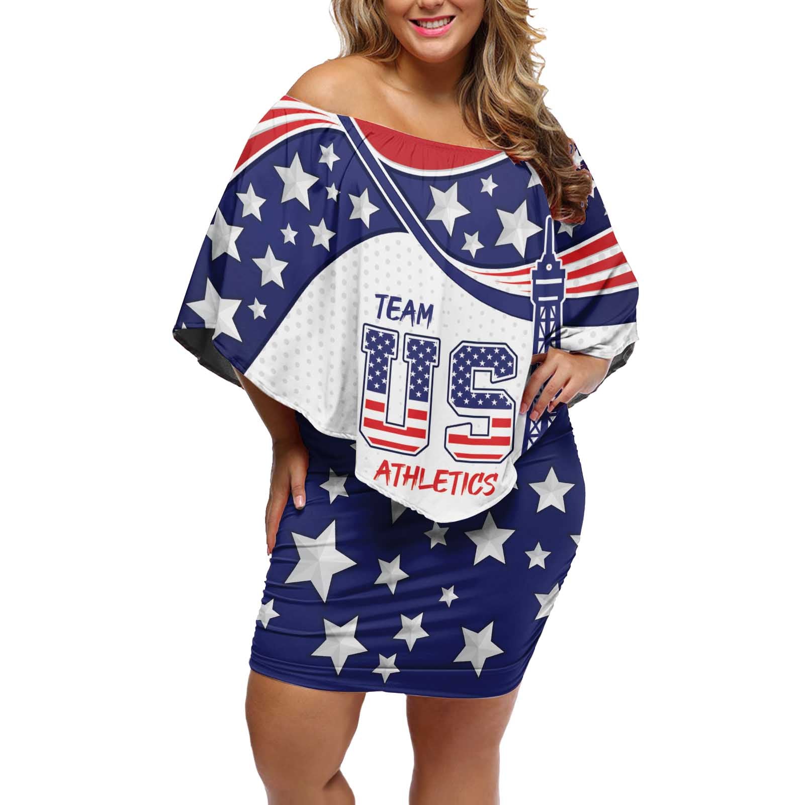 Personalized USA Athletics Off Shoulder Short Dress One For All Summer Sport - Wonder Print Shop