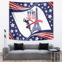 USA flag-style wall tapestry with Eiffel Tower, stars, and bold red white blue graphics