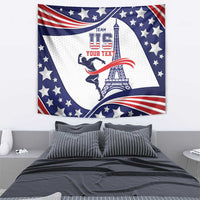 Personalized USA flag-themed tapestry with Eiffel Tower and star stripes design